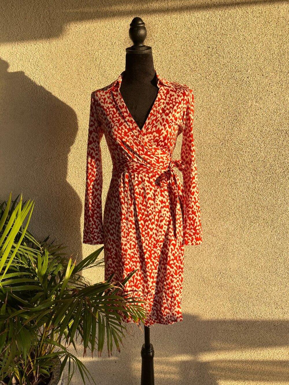 Orange and white body wrap dress